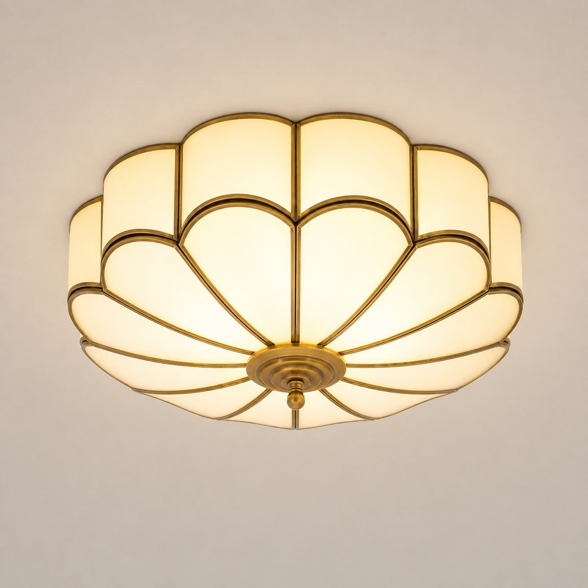 Flower-Shaped Opal Glass & Brass Semi-Flush Mount Ceiling Light