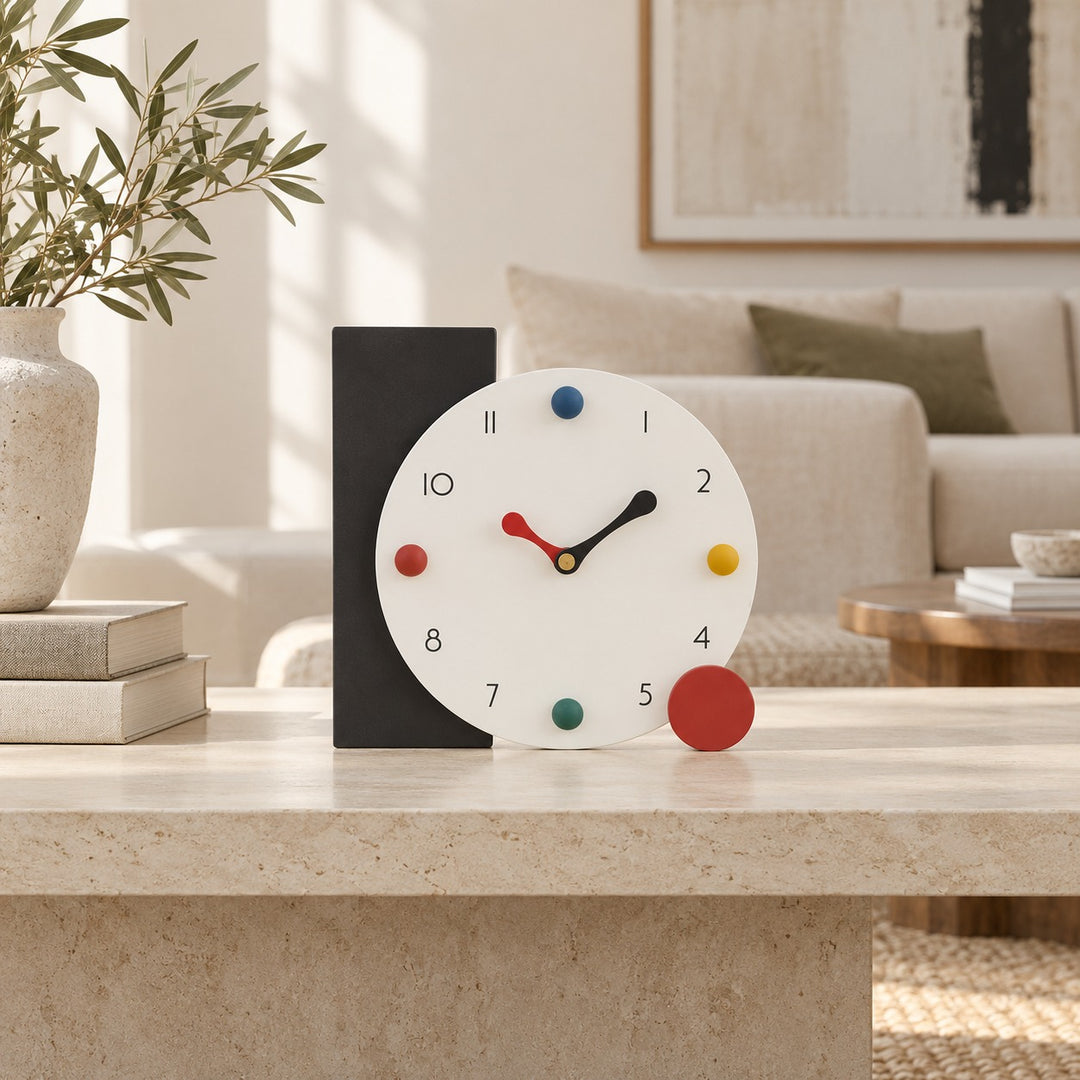 Modern Geometric Table Clock Silent Quartz Movement Eco-Friendly PMMA Compact Design 20x20 cm