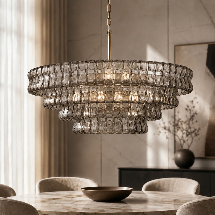 Modern Chandelier Light Adjustable Hanging Glass Steel 6 Bulb Dimmable Indoor Fixture