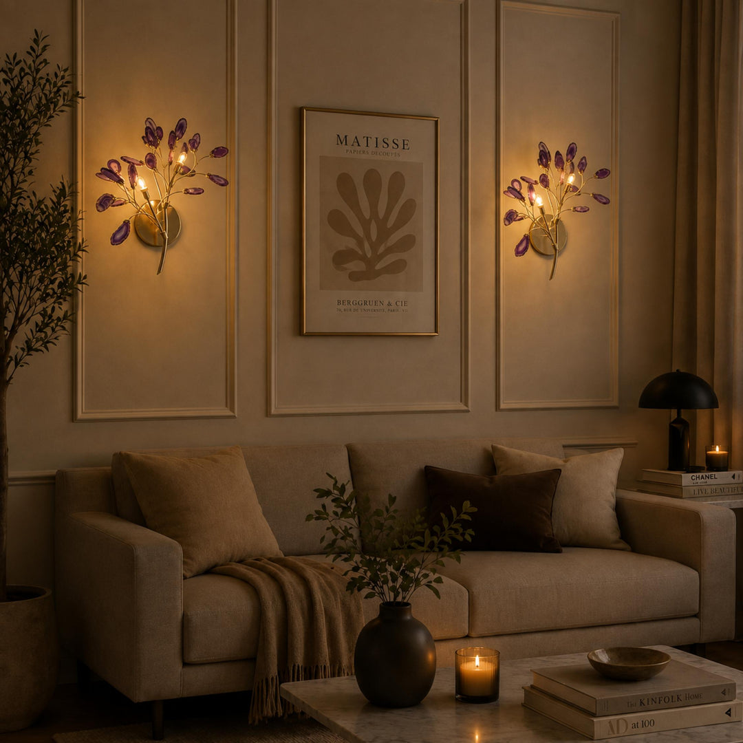 Contemporary Agate Wall Light Metal Fixture Wall Mounted Unique Natural Stone Design LED Indoor Use