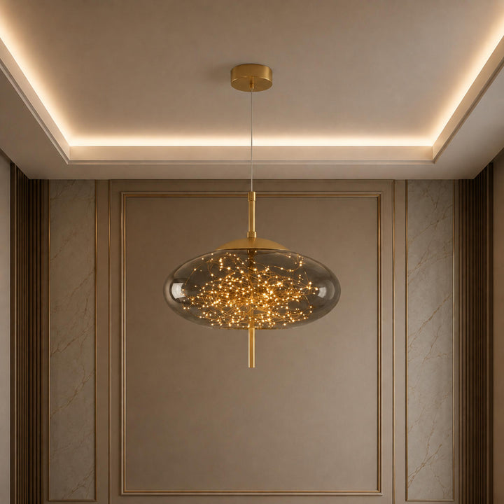 Modern Hanging Pendant Light Adjustable Smoky Glass LED Fixture for Kitchen Dining