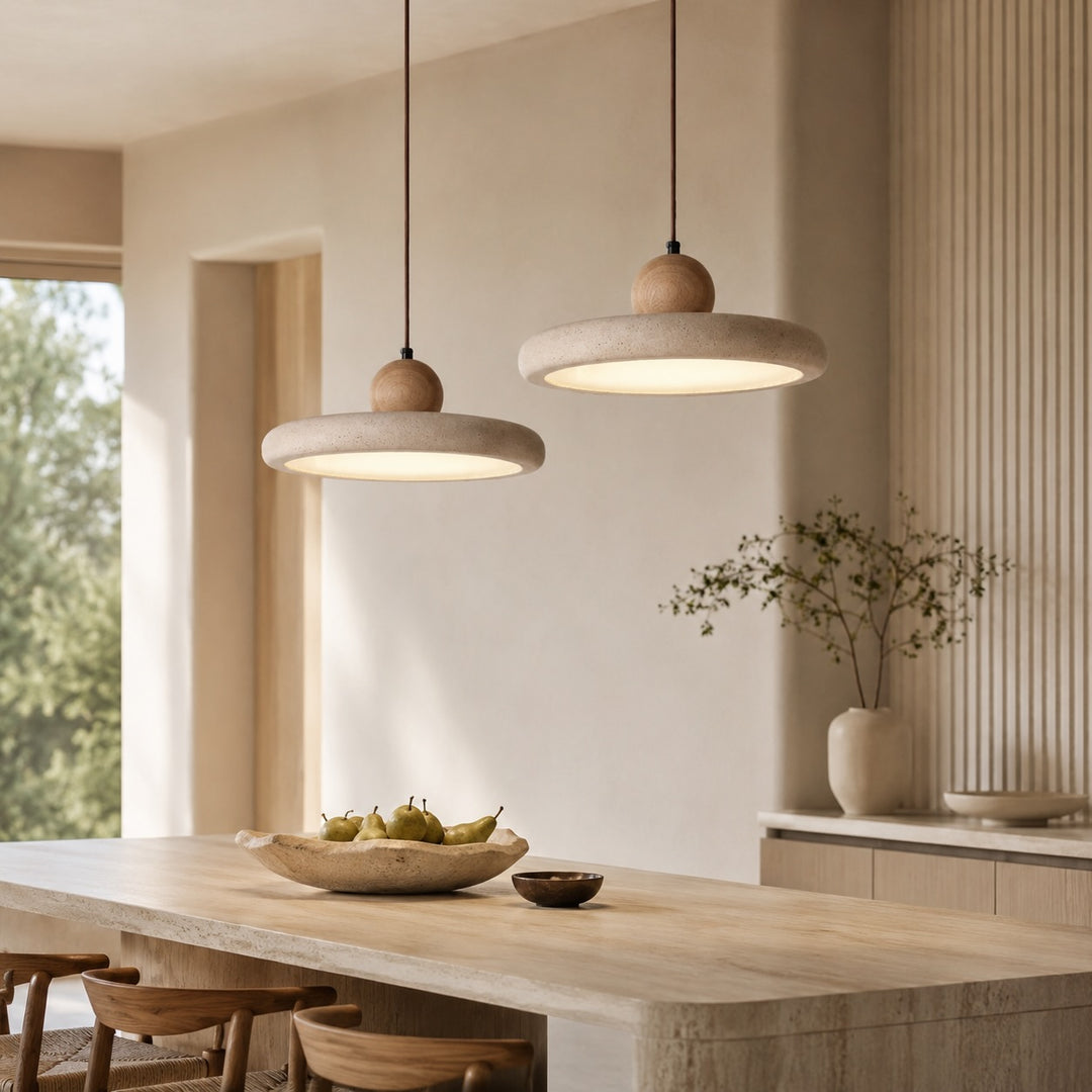 Modern Pendant Lamp Hanging Travertine Stone Finish LED Kitchen Pendant Lighting 30cm