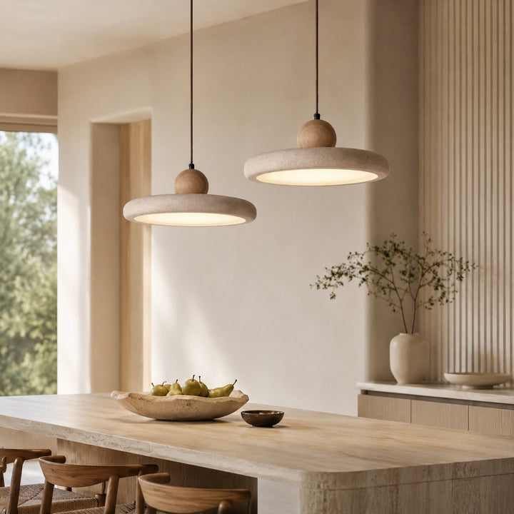 Modern Pendant Lamp Hanging Travertine Stone Finish LED Kitchen Pendant Lighting 30cm