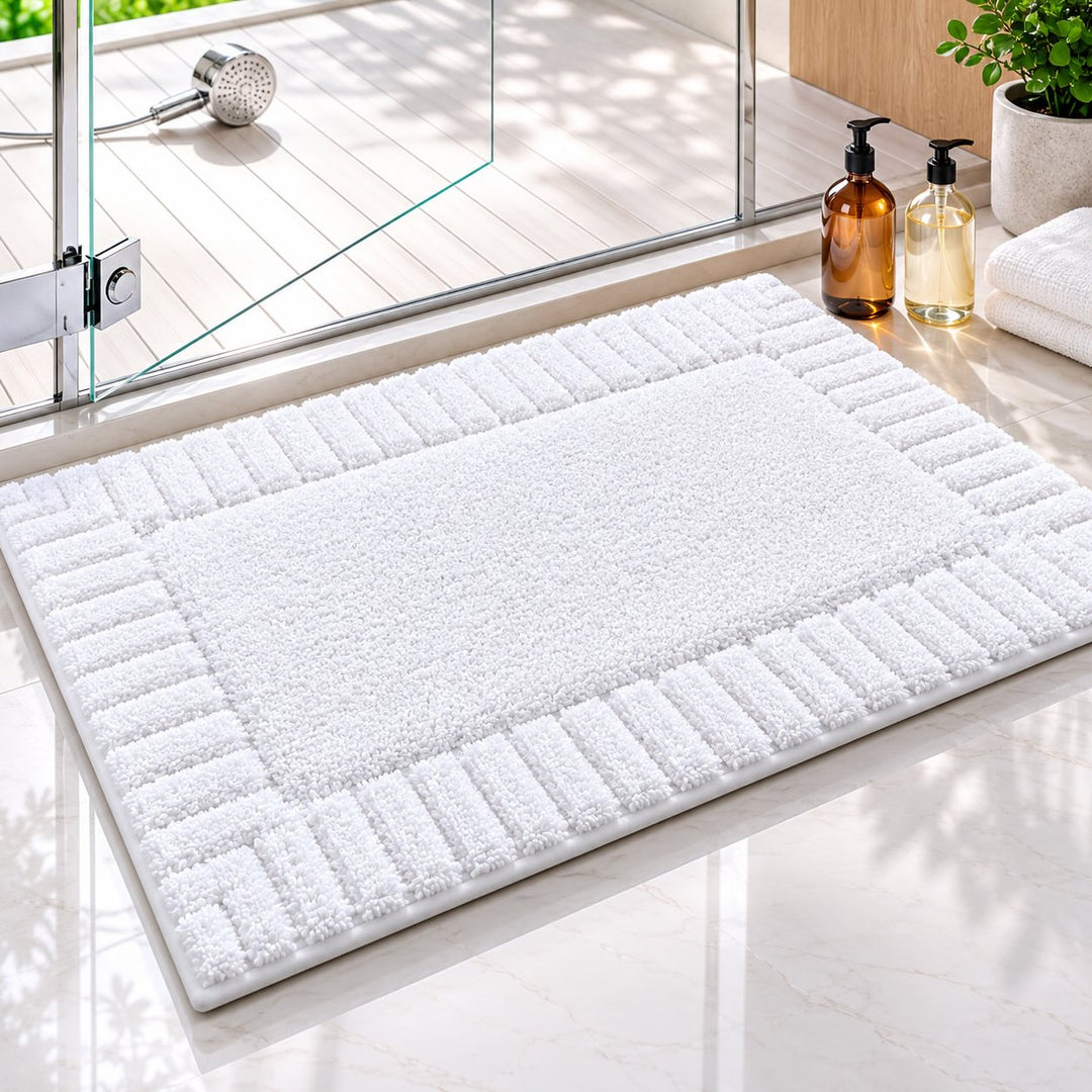 Modern Stripe Bath Mat Soft Flocked Surface Non Slip Quick Drying for Bathroom Kitchen