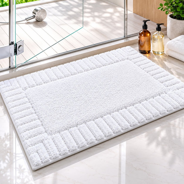 Modern Stripe Bath Mat Soft Flocked Surface Non Slip Quick Drying for Bathroom Kitchen