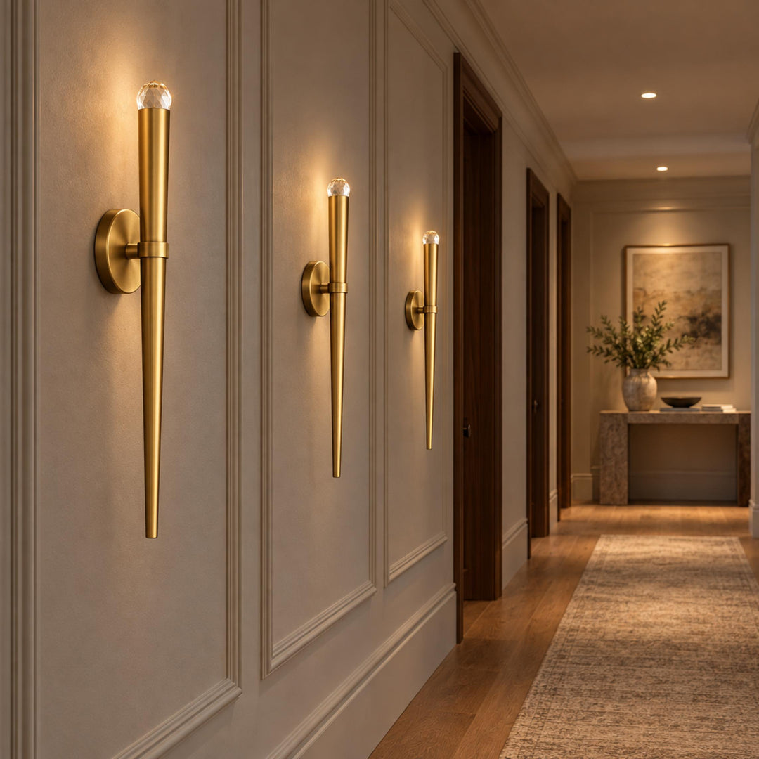 Modern Natural Brass Crystal Wall Sconce – G4 LED Interior Wall Light