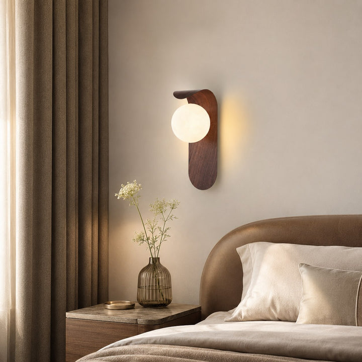 Modern Wall Light Wood Sconce with Opal Glass Shade Dimmable Hardwired for Elegant Interiors