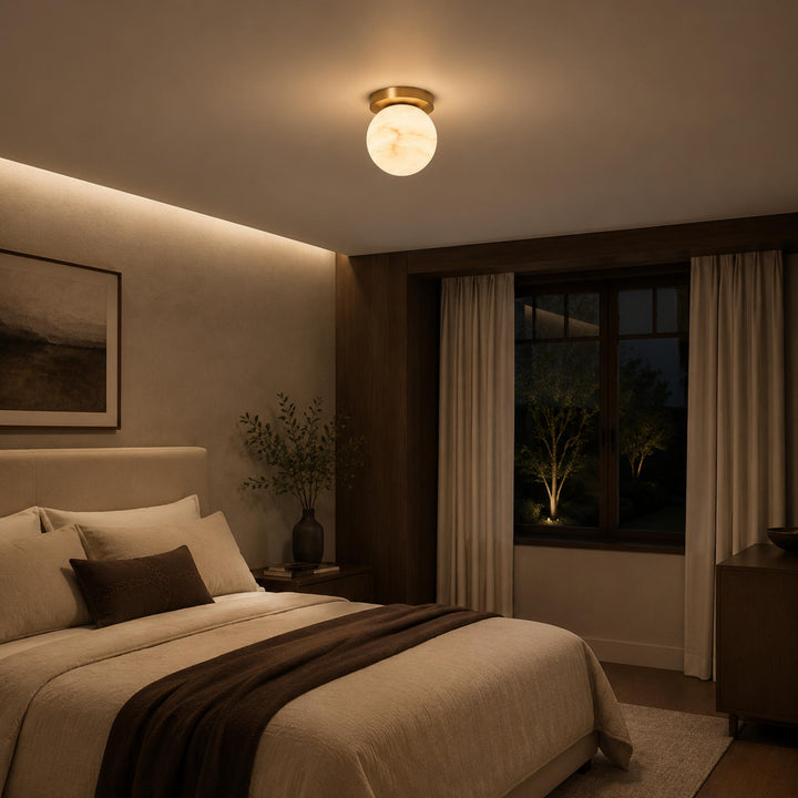 Natural Alabaster Flush Mount Ceiling Light – Modern Brass Finish