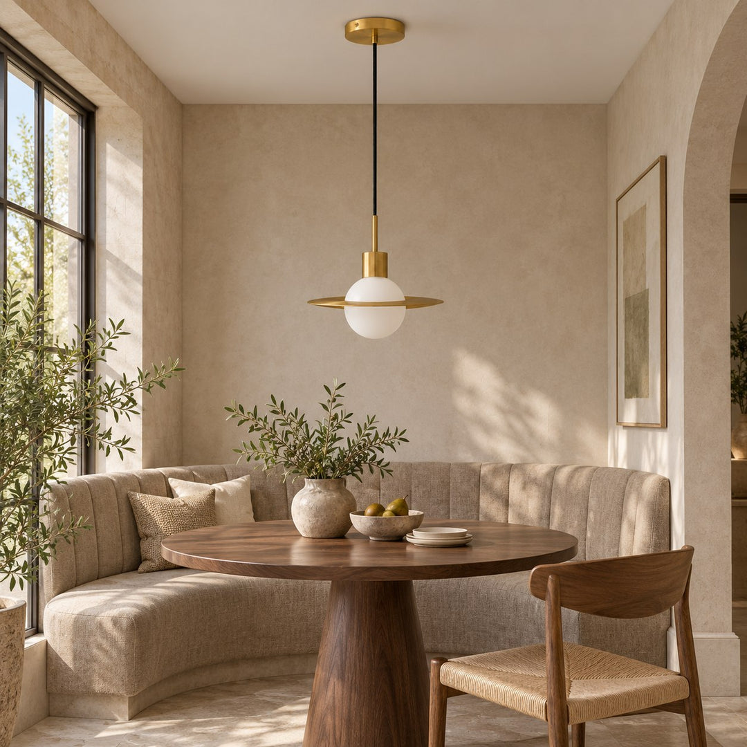 Modern Brass & Glass Globe Pendant Light with Adjustable Disc – 31cm & 42cm