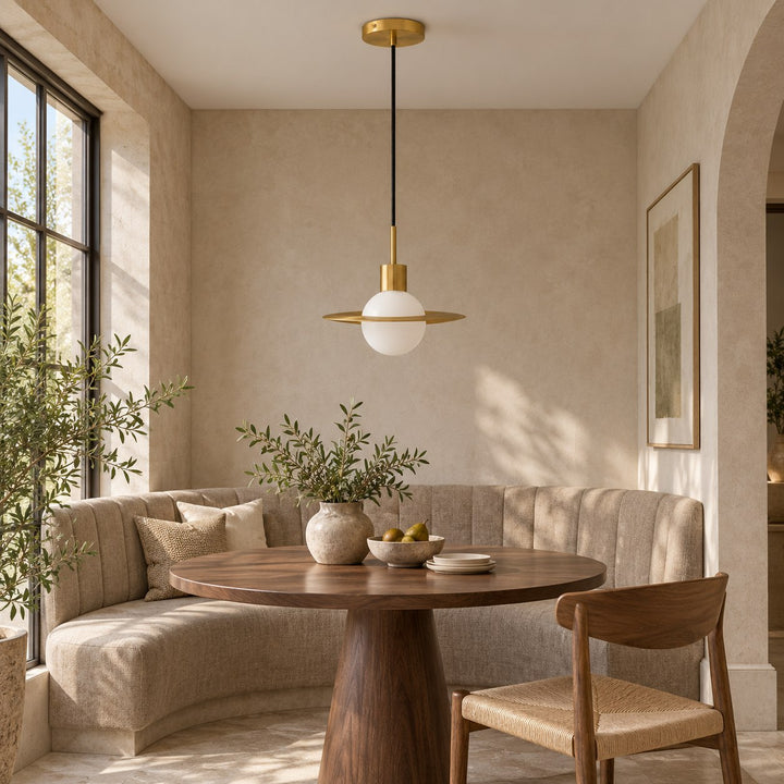 Modern Brass & Glass Globe Pendant Light with Adjustable Disc – 31cm & 42cm