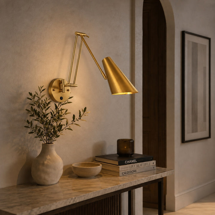 Industrial Wall Light Adjustable Sconce with Metal Fixture in Matte Black and Brushed Gold Finish
