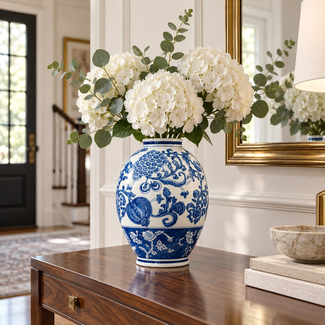 Modern Ginger Jar Porcelain Vase Hand-Decorated Blue and White Floral Design 27.5cm