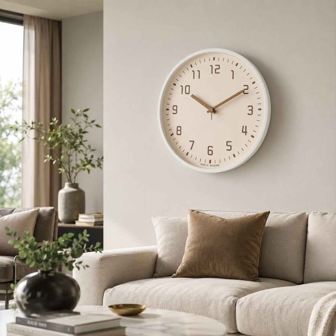 Modern Wall Clock Circular Design Bamboo Wood Noiseless Quartz Movement 30cm for Home Decor