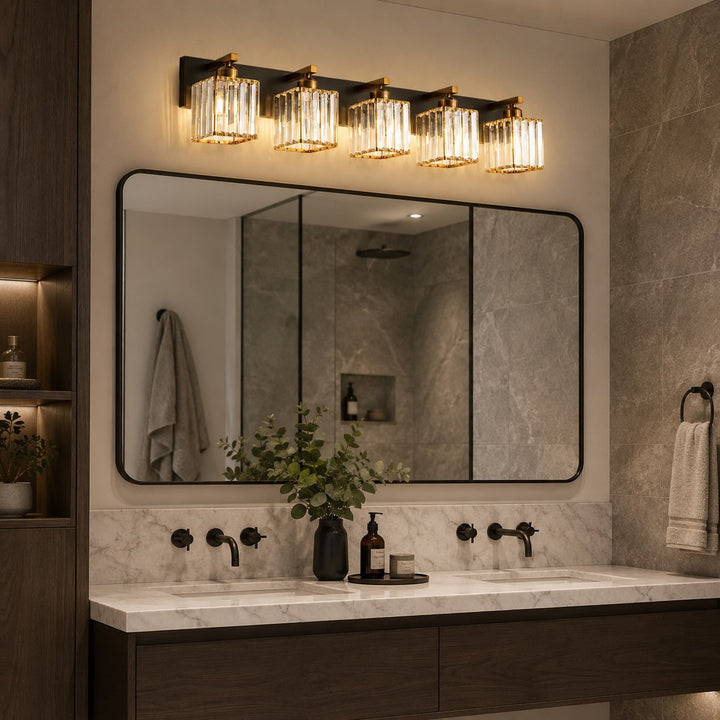 Modern Wall Sconce Lighting Hardwired Metal Crystal Shade 4-Light Design for Elegant Home Decor