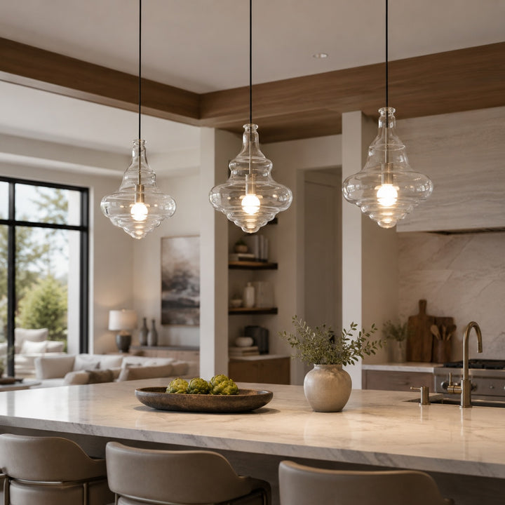 Modern Glass Pendant Light Adjustable Hanging LED Fixture for Kitchen Lighting