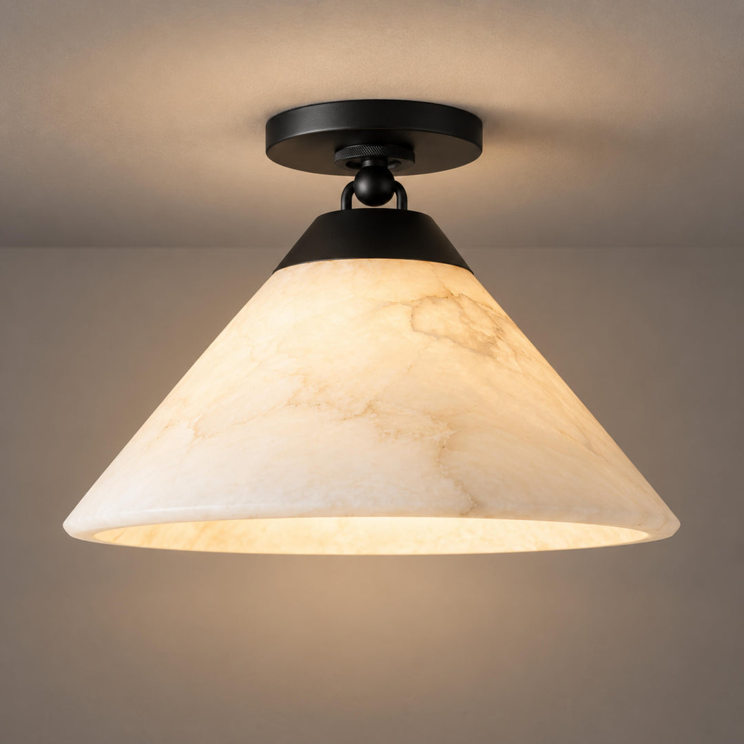Modern Flush Mount Ceiling Light Alabaster Shade LED 12 Inch Diameter Energy Efficient
