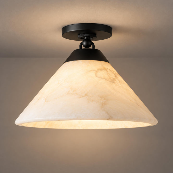 Modern Flush Mount Ceiling Light Alabaster Shade LED 12 Inch Diameter Energy Efficient