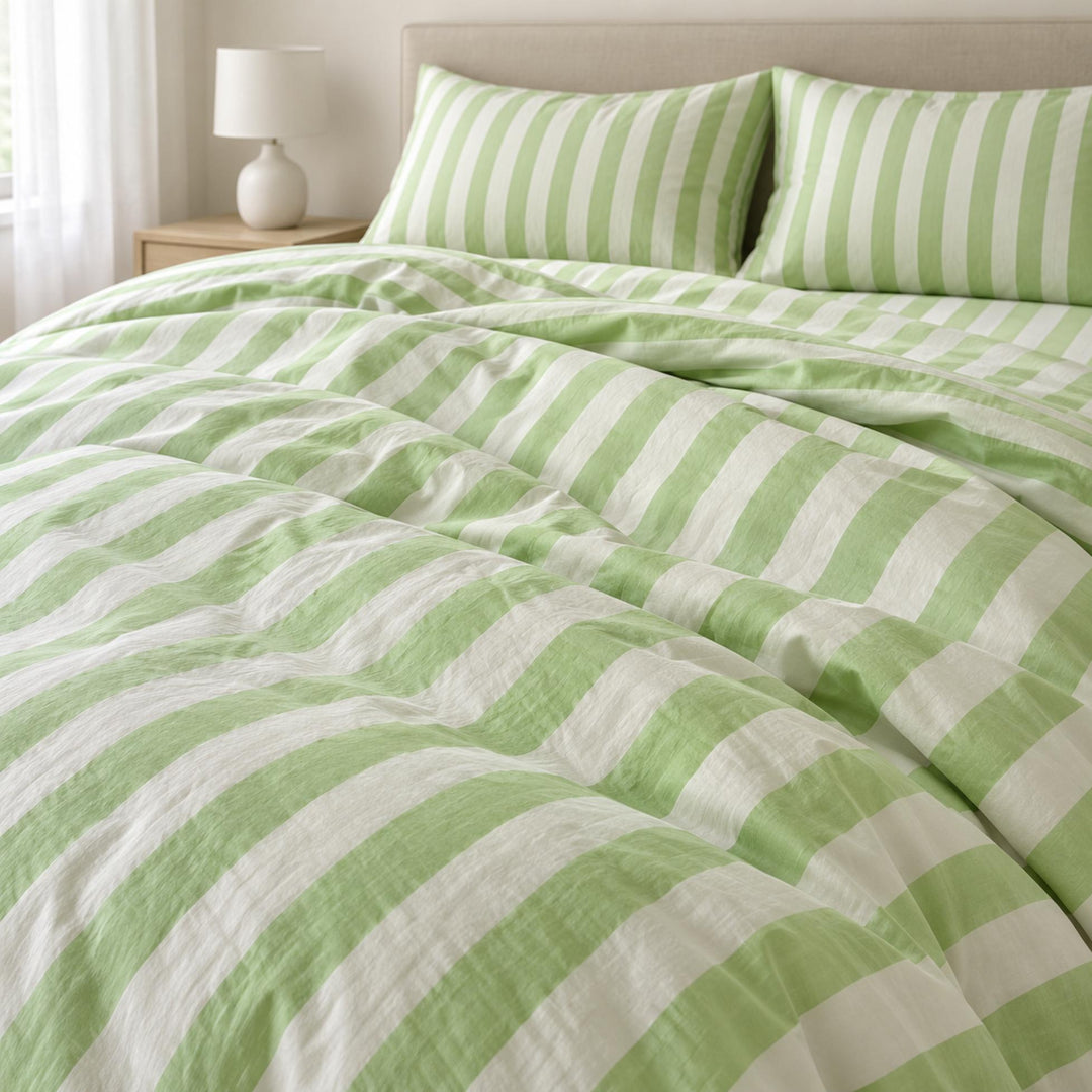 Modern Striped Bedding Set Cotton-Polyester Blend Duvet Cover Flat Sheet Pillow Case