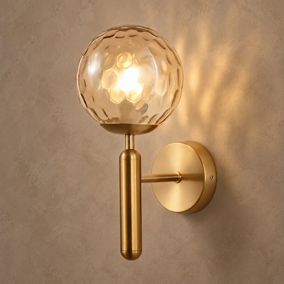 Modern Brass & Textured Glass Globe Wall Sconce | G9 Indoor Wall Light