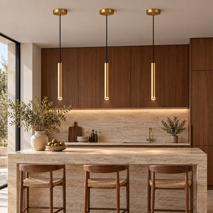 Modern Slim Brass LED Pendant Light with G4 – Minimalist Hanging Ceiling Light