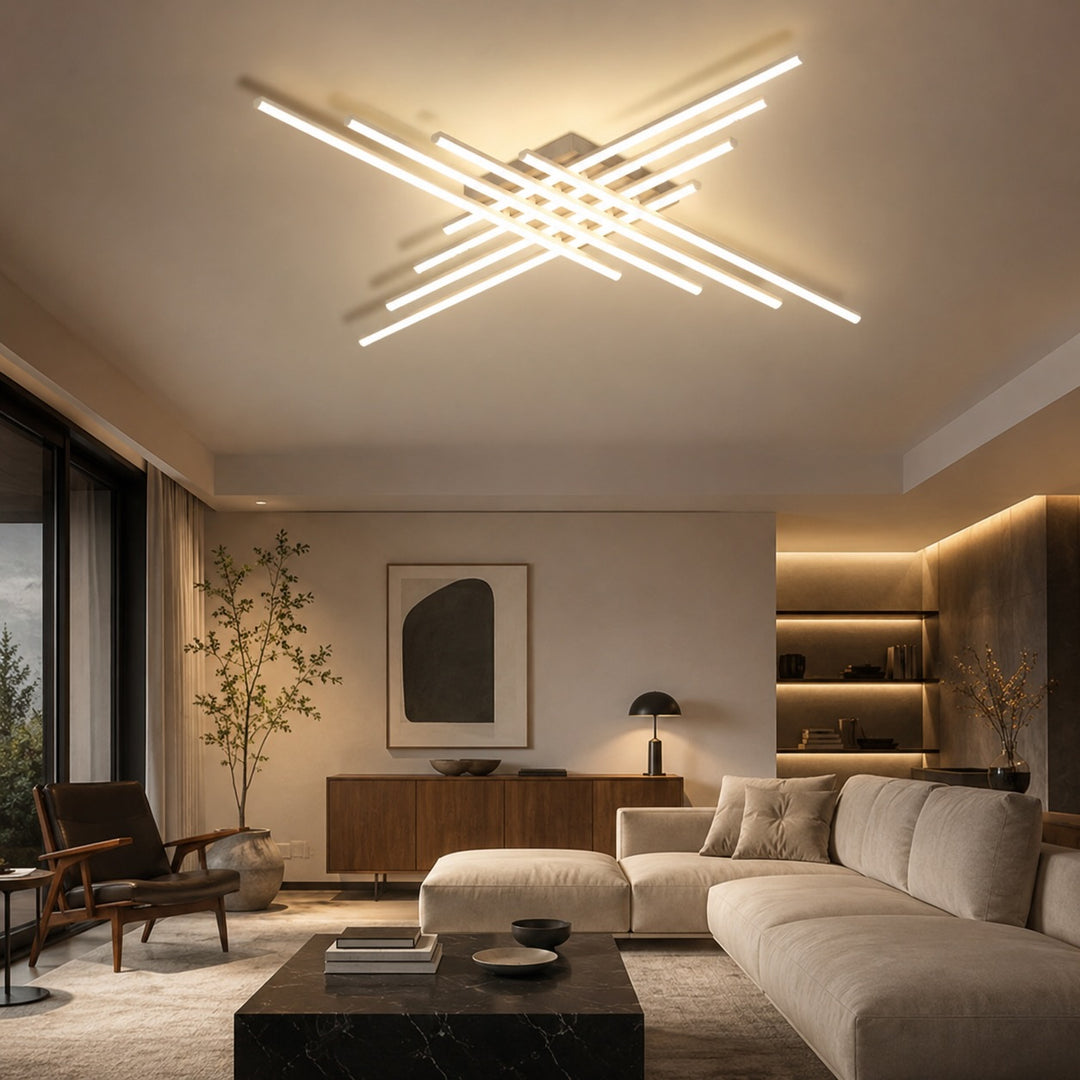 Modern Minimalist Ceiling Light Long Strip LED Adjustable Color Temperature Iron Acrylic