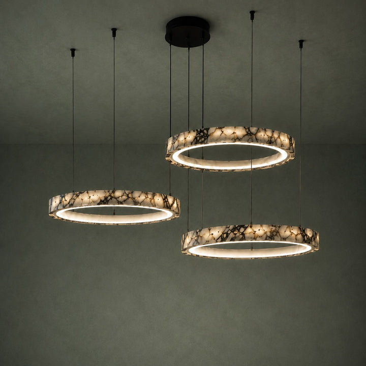 Modern Multi Ring Chandelier Pendant Light Adjustable Natural Marble Integrated LED Illumination