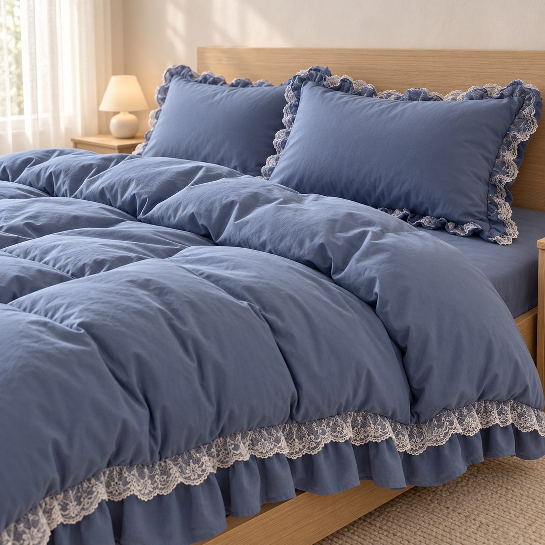 Modern Ruffle Lace Bedding Set with Elastic Skirt Bed Sheet and Soft Polyester Material