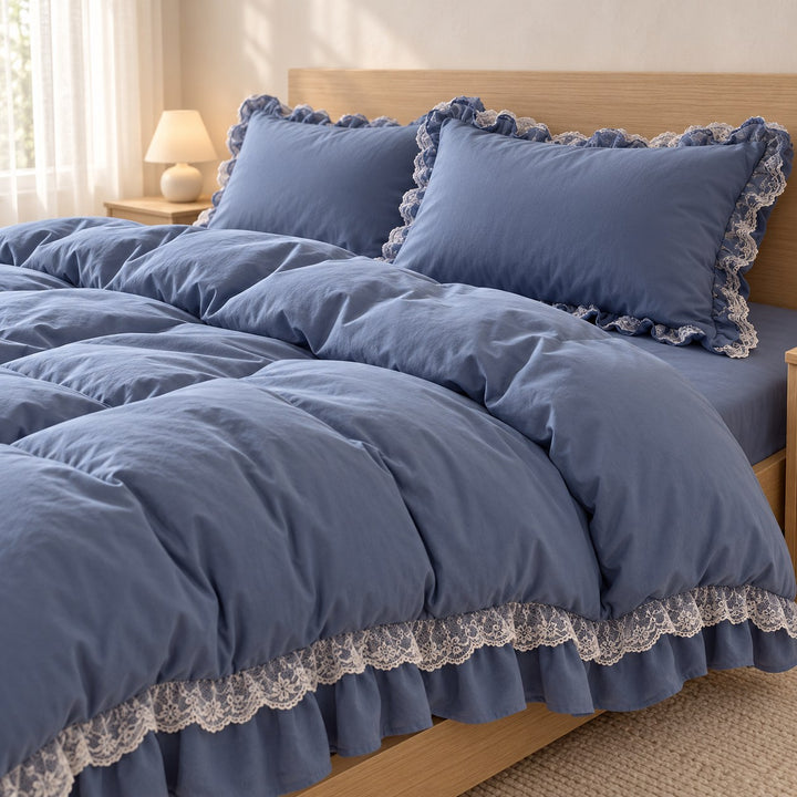 Modern Ruffle Lace Bedding Set with Elastic Skirt Bed Sheet and Soft Polyester Material