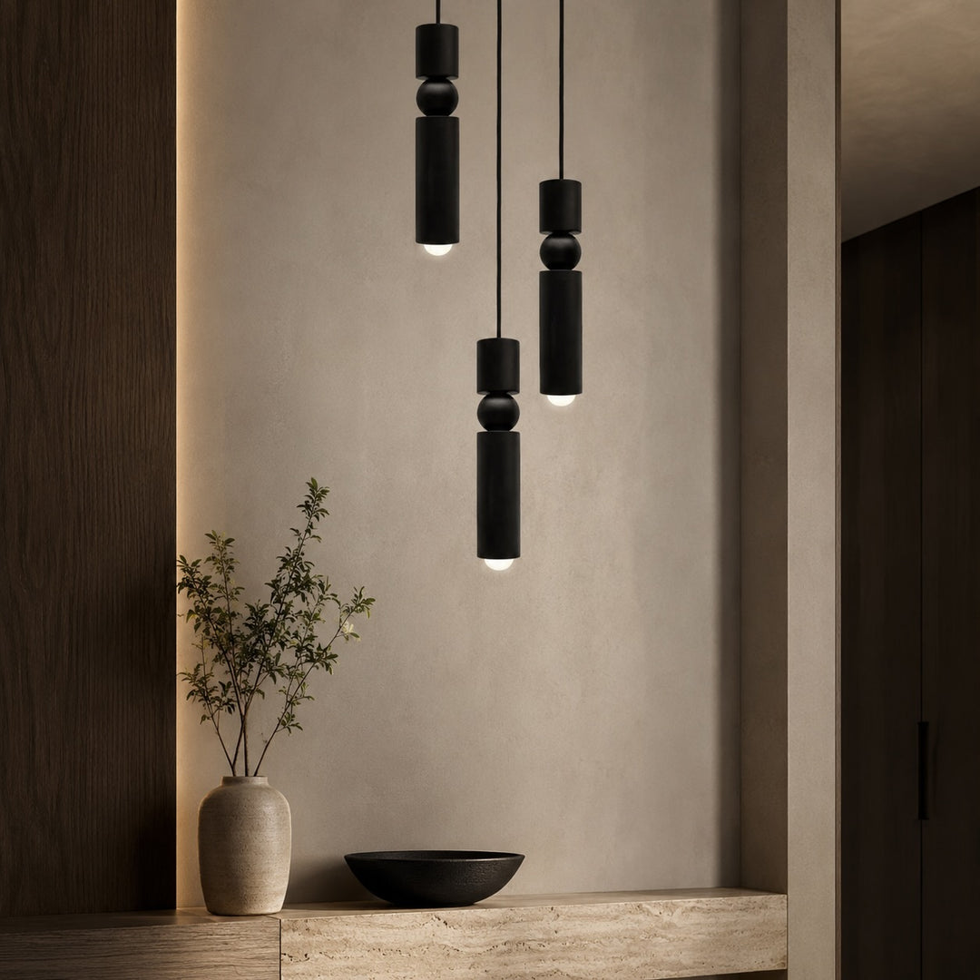 Modern Black Pendant Light with Adjustable Dimmable LED and Geometric Metal Design