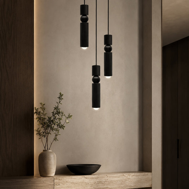 Modern Black Pendant Light with Adjustable Dimmable LED and Geometric Metal Design