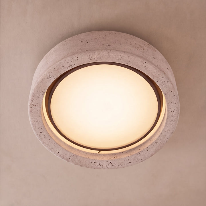 Modern Flush Mount Ceiling Light LED with Yellow Travertine and Wood Accents Dimmable 3-Color