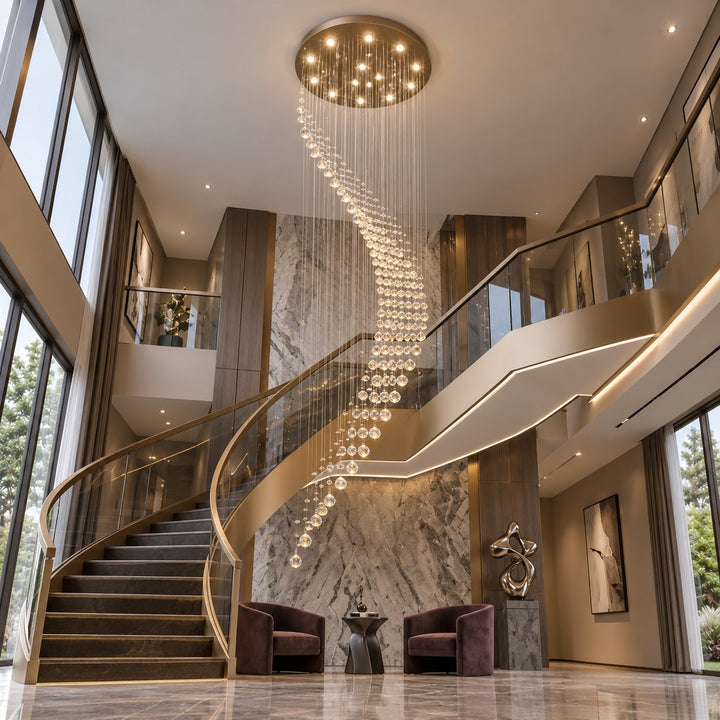 Modern Spiral Crystal Chandelier Adjustable Height Metal Frame 6 to 15 Bulbs for Foyer