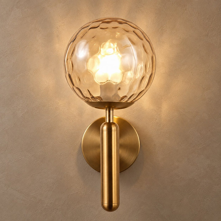 Modern Brass & Textured Glass Globe Wall Sconce | G9 Indoor Wall Light