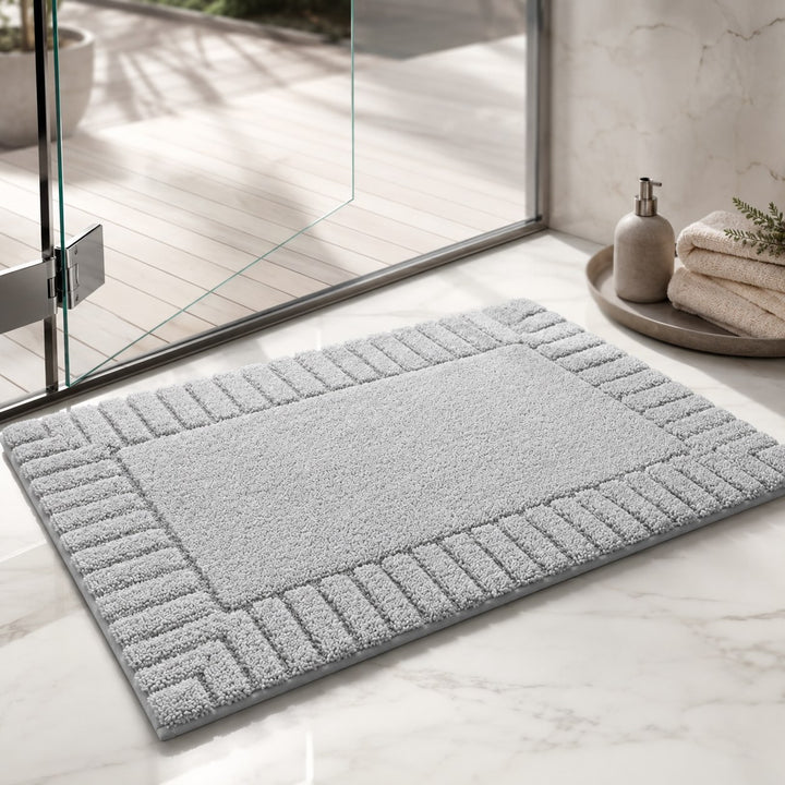 Modern Stripe Bath Mat Soft Flocked Surface Non Slip Quick Drying for Bathroom Kitchen