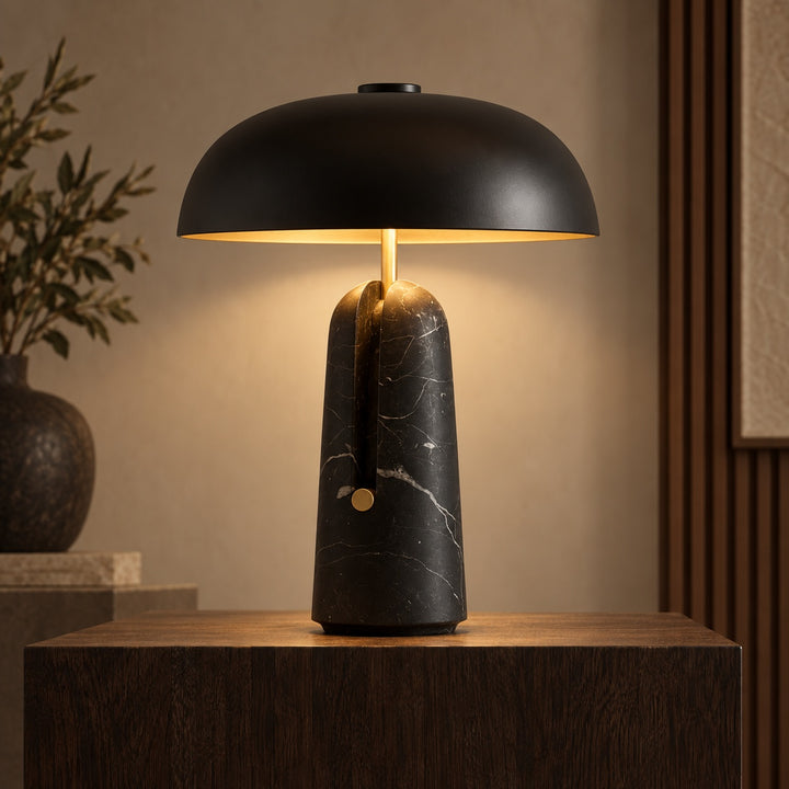 Contemporary Table Lamp with Adjustable Metal Shade and Travertine or Marble Base for Elegant Interiors