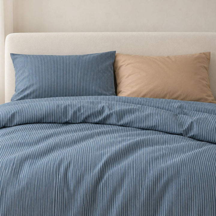 Minimalist Bedding Set Thin Striped Duvet Cover and Pillowcases Washed Cotton Breathable Comforter