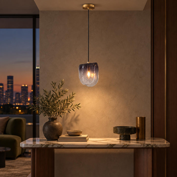 Modern Sculptural Glass Pendant Light with Natural Brass Finish