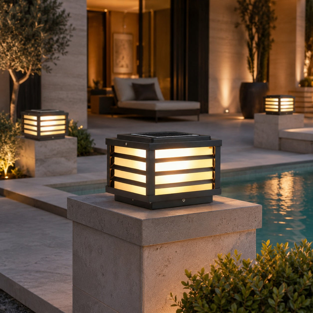 Solar Outdoor Wall Light Modern Die-Cast Aluminum with LED Warm White Glass Shade