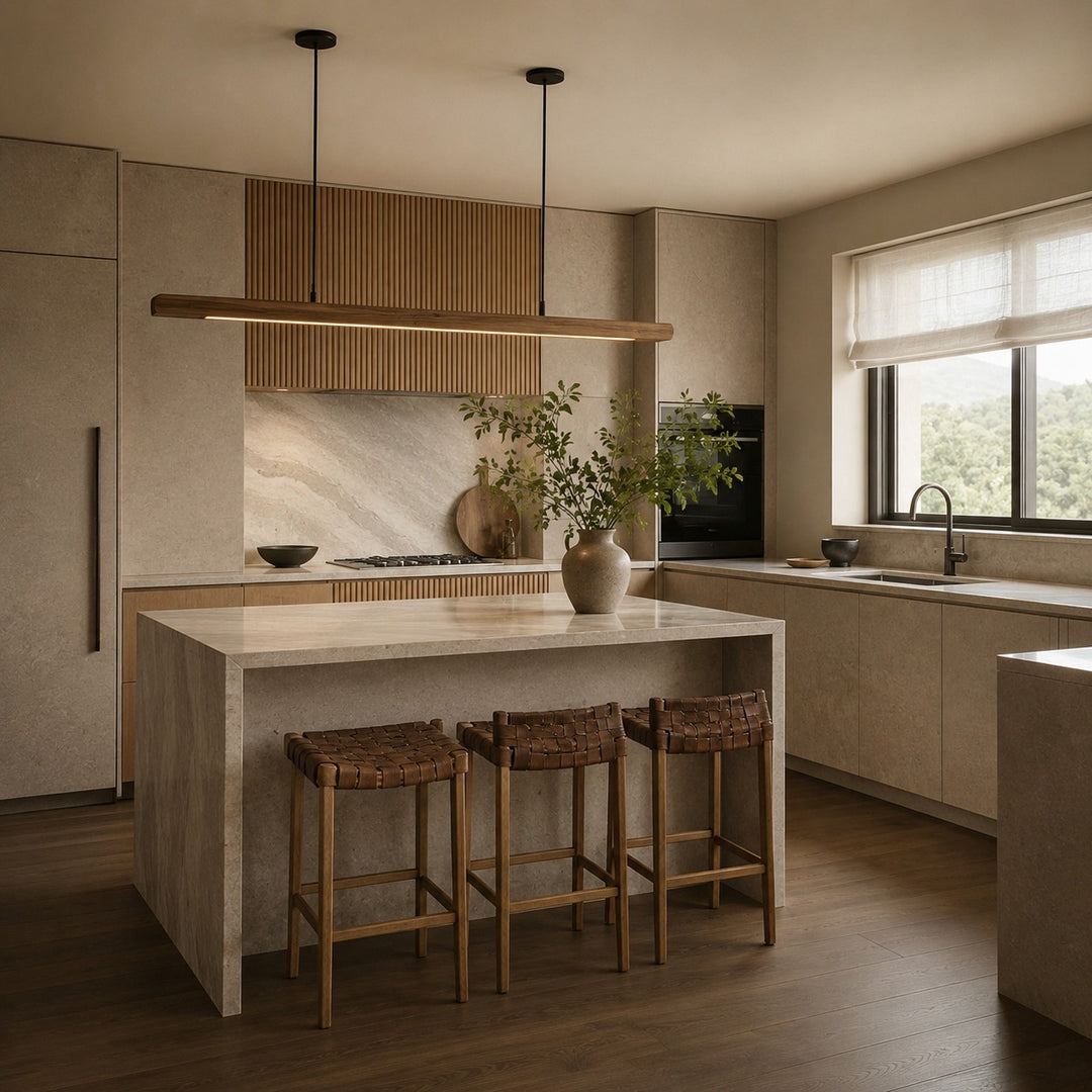 Modern Minimalist Pendant Light Adjustable Height Wood LED Diffuser for Kitchen Island Lighting