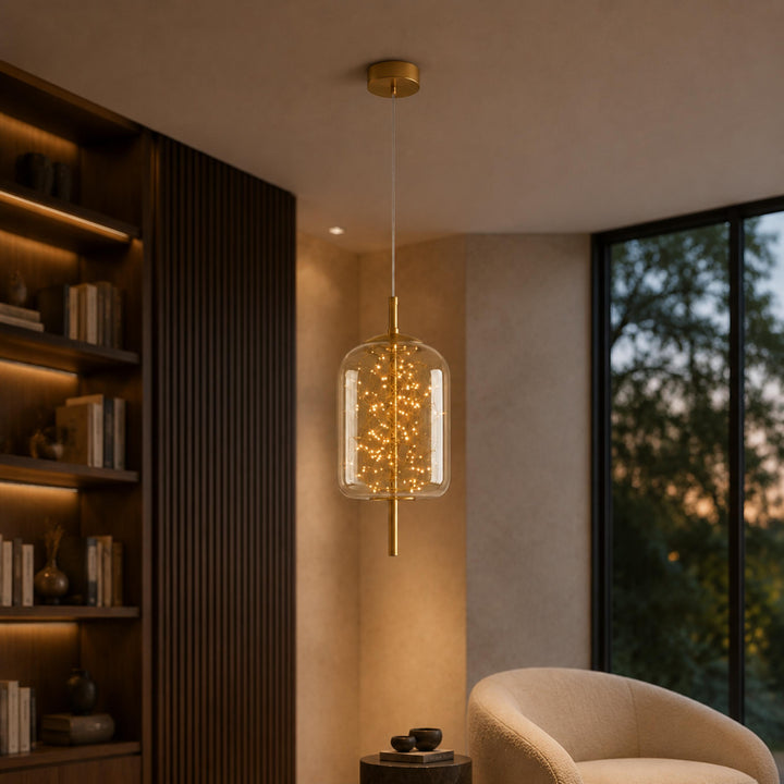 Modern Hanging Pendant Light Adjustable Smoky Glass LED Fixture for Kitchen Dining