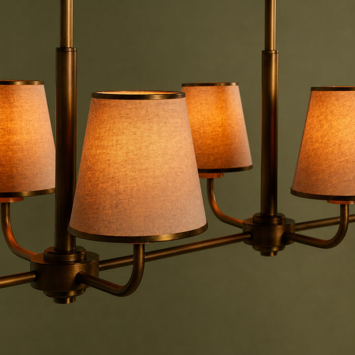 Luxury Brass Linear Chandelier with 6 Pleated Fabric Shades – Modern Adjustable Dining Room & Kitchen Island Pendant Light