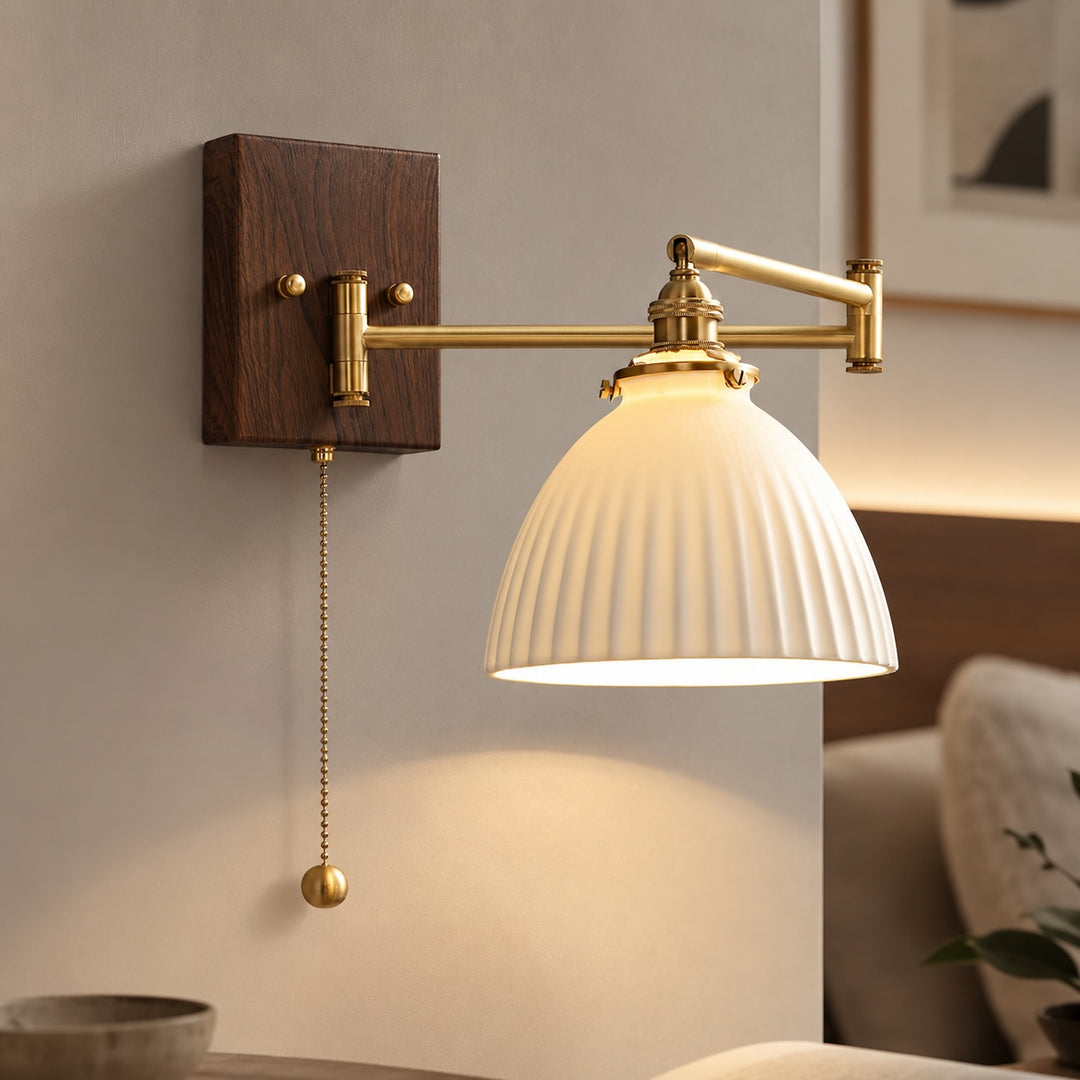 Modern Ceramic Wall Lamp Wall Mounted with Brass and Walnut Fittings Dimmable