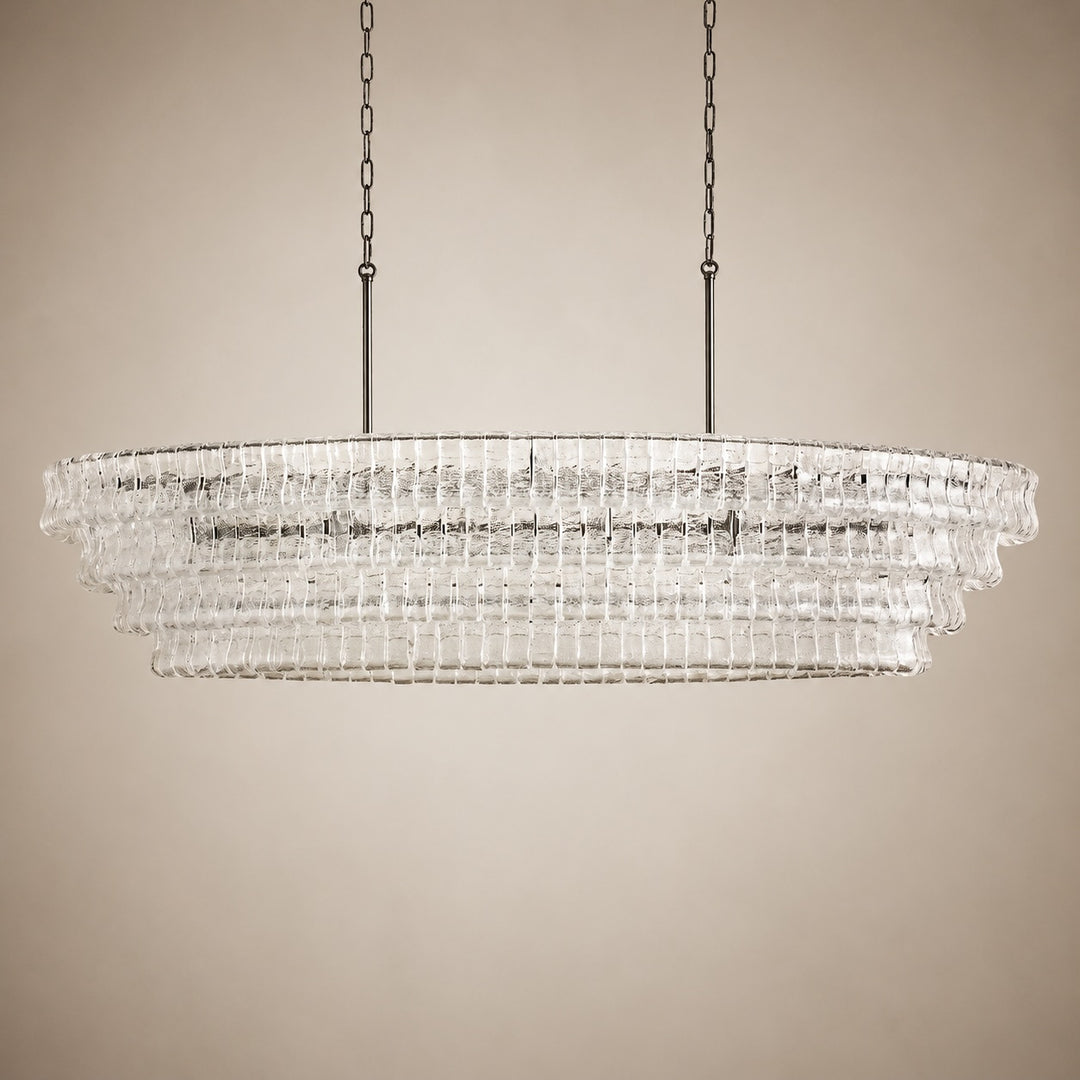Modern Oval Chandelier Light Adjustable Hanging Steel Glass Fixture with 5 or 12 Bulb Options