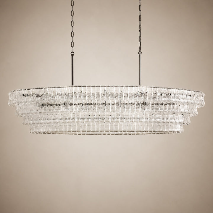 Modern Oval Chandelier Light Adjustable Hanging Steel Glass Fixture with 5 or 12 Bulb Options