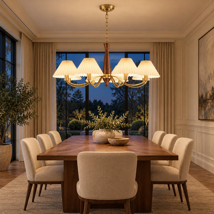 Modern Chandelier Ceiling Light Adjustable Hanging Metal Frame Pleated Shade Dimmable