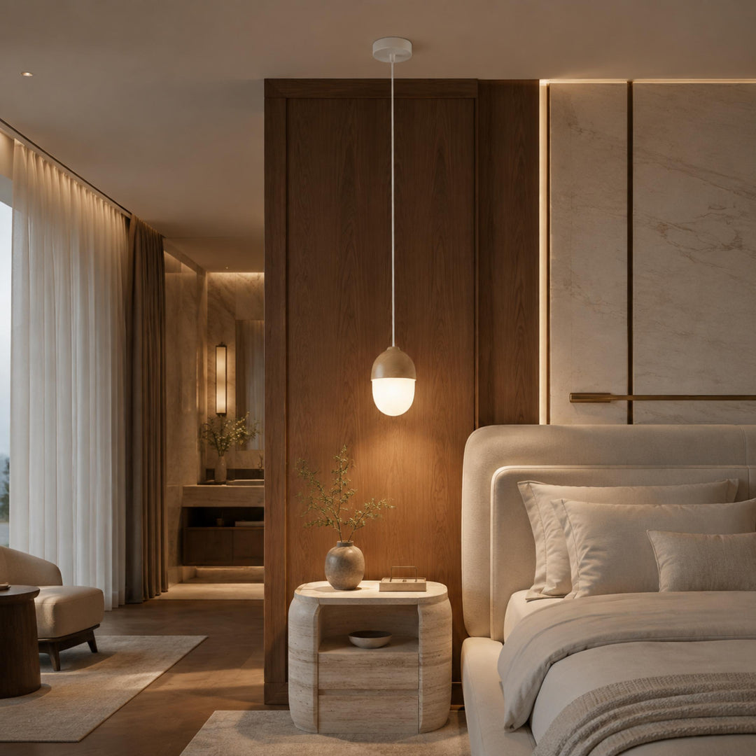 Modern Pendant Light Adjustable Hanging Fixture Wood Look Frosted Glass LED for Kitchen Island