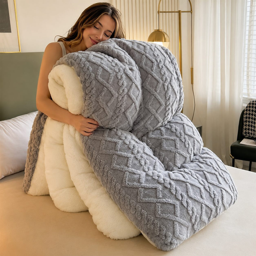 Thick Weighted Blanket for Anxiety Soft Cashmere Fleece Adjustable Warmth Portable Comforter