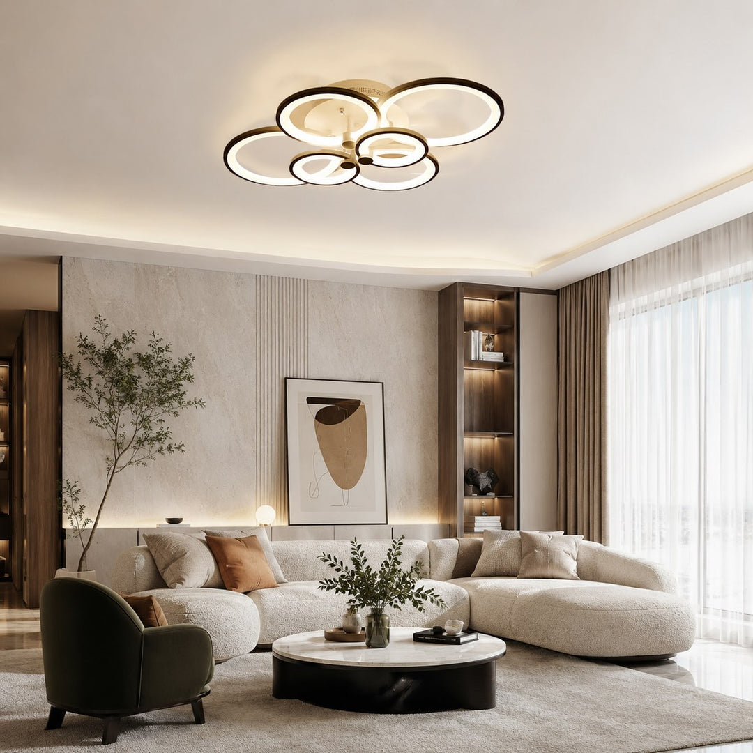 Modern Multi Ring Flush Mount Ceiling Light Metal Acrylic LED Dimmable Adjustable