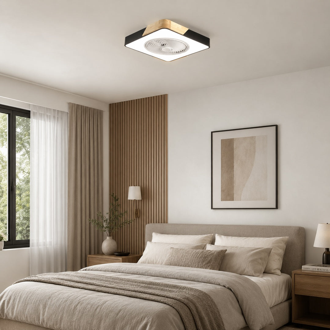 Modern Bladeless Ceiling Fan with Lights Flush Mount Iron Frame LED Dimmable Color Temperature