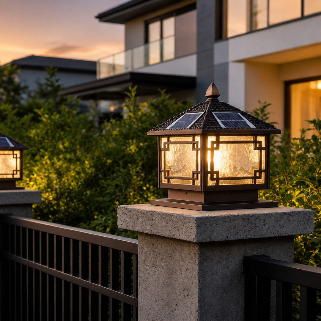 Solar Garden Lights European Style Outdoor Pillar Light Waterproof Aluminum Adjustable IP54